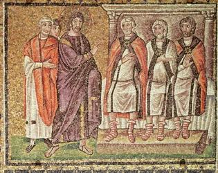 Jesus inför Caiphus, scener ur Kristi liv (mosaik)